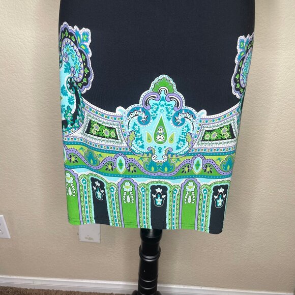 Sandra Darren Women's Blue Green Paisley 3/4 Sleeve Midi Dress Career Sz 10 - Picture 5 of 10